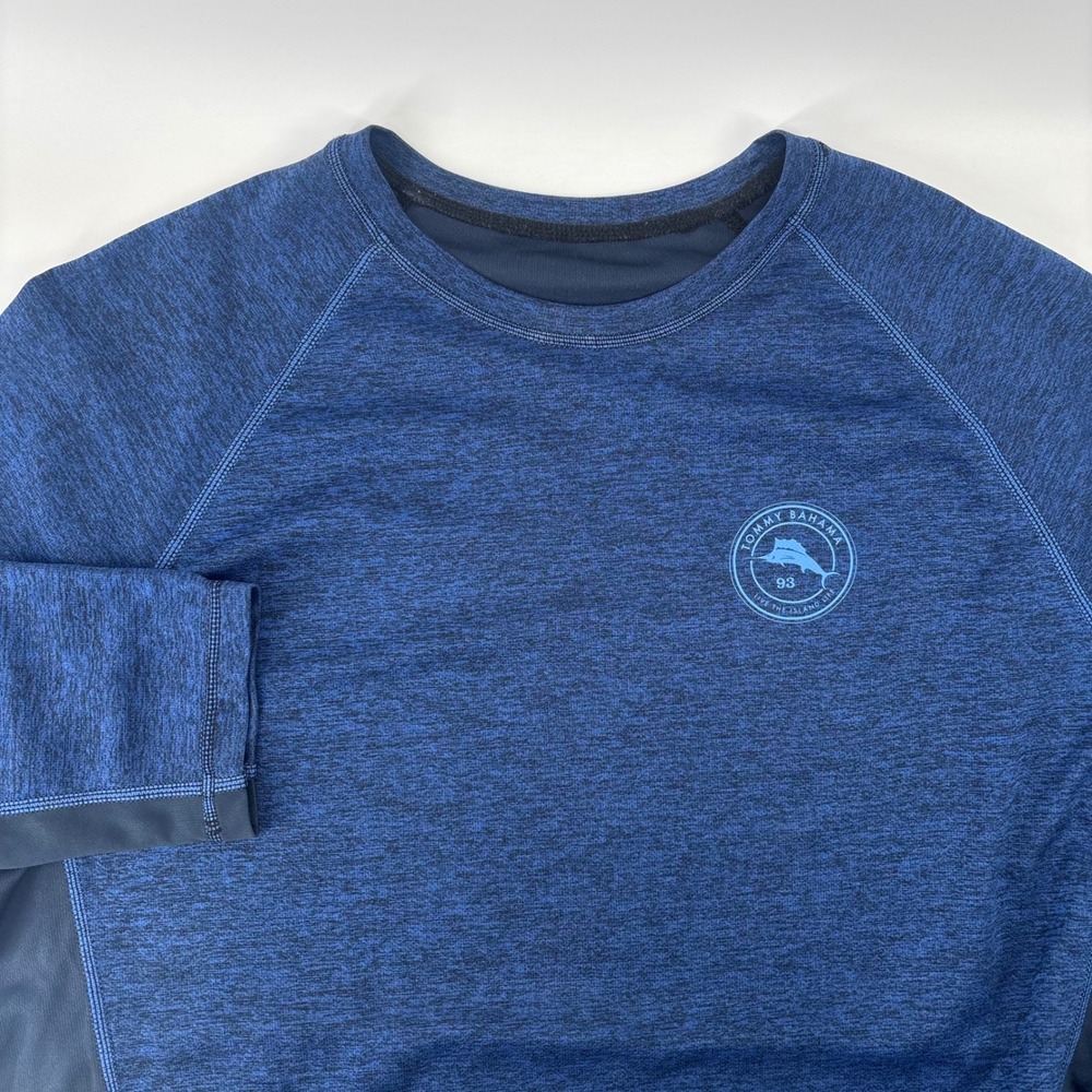 Tommy Bahama Performance Shirt Mens L Blue Heathered Long Sleeve Marlin Logo